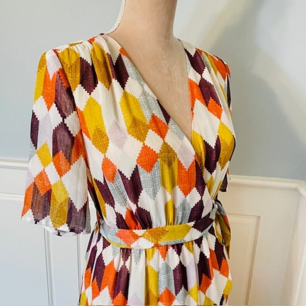 Roller Rabbit | Norma Gertrude Geo Print Wrap Maxi Dress - Size XS/ S - Picture 6 of 11